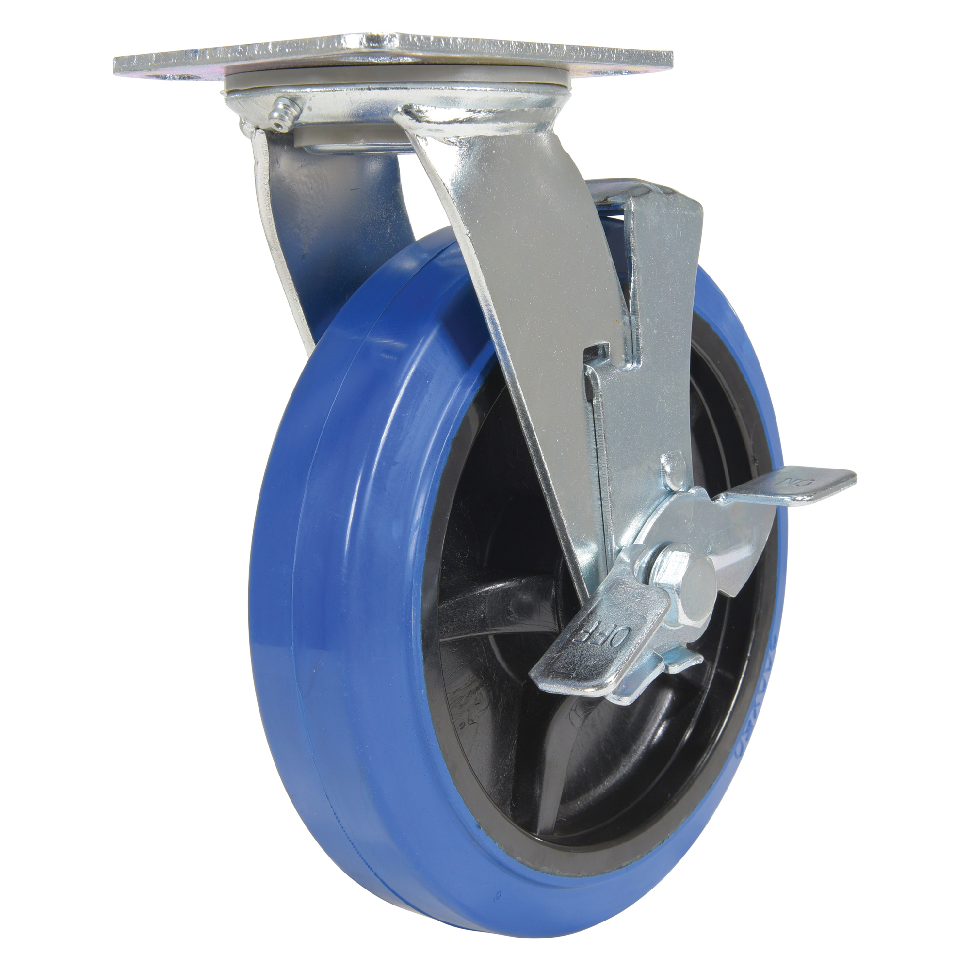 Vestil Elastic Rubber Swivel With Brake Caster 8 In. Diameter x 2 In. Width 770 Lb. Capacity Blue/Black